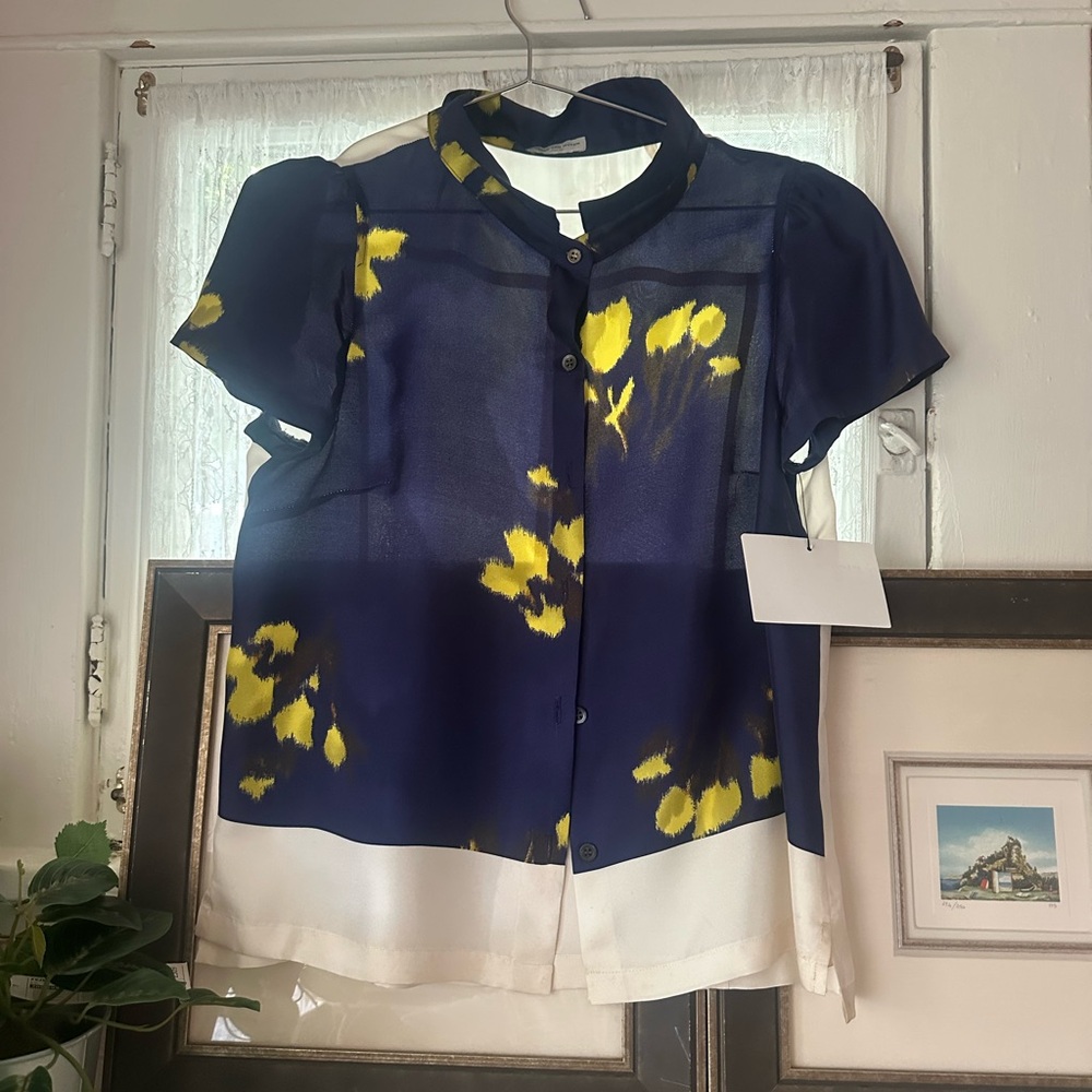 Dries Van Noten Blue and Yellow Top